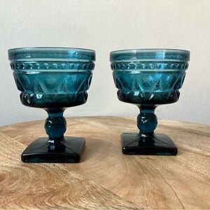 Indiana Glass Co. Colony Park Lane Blue Sherbet Goblets Set of 2